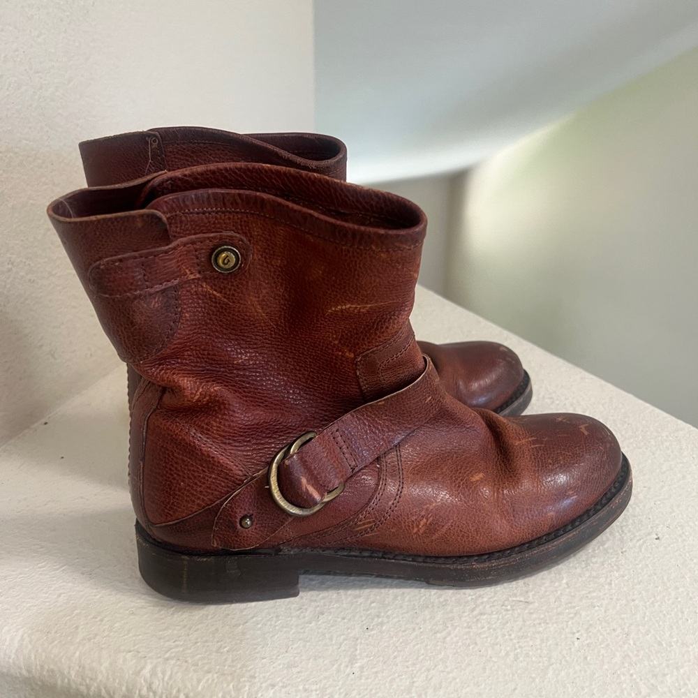 OLUKAI Brown Distressed Harness Moto Boots Clay Leather Women's Size 9